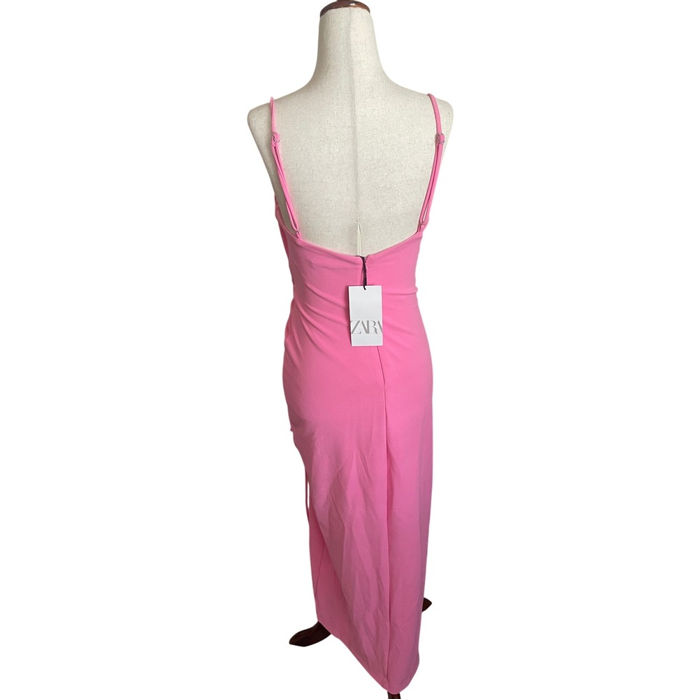 NWT Zara Draped Maxi Gown Dress Pink Ruched Bow Medium Event Wedding Coquette - Picture 7 of 10